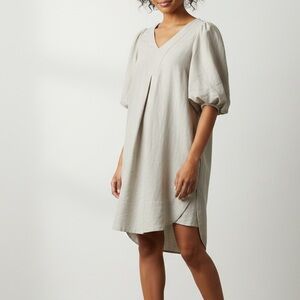 For Cynthia Linen blend 3/4 Sleeve Solid Beige Dress Linen and Viscose‎ Size S